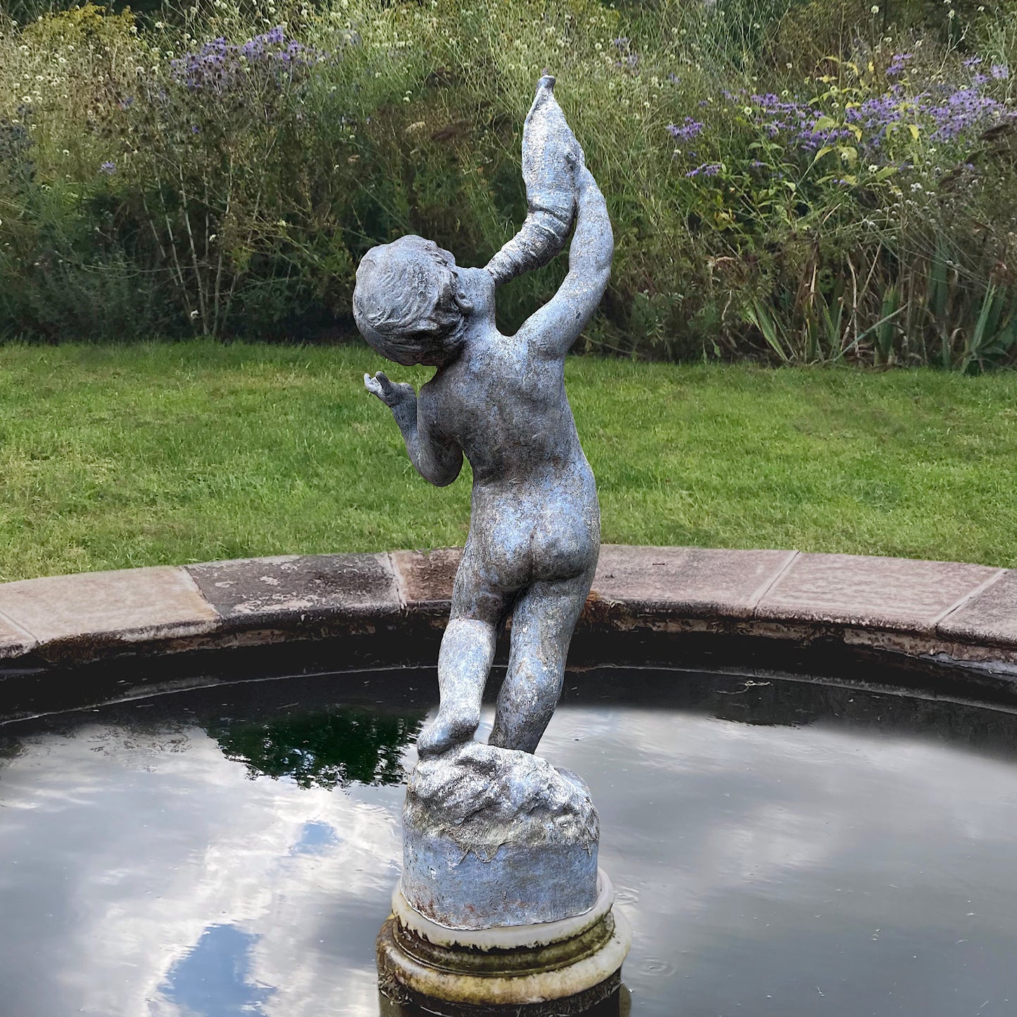 J. P. White Lead Putti with Conch Shell Fountain c.1920