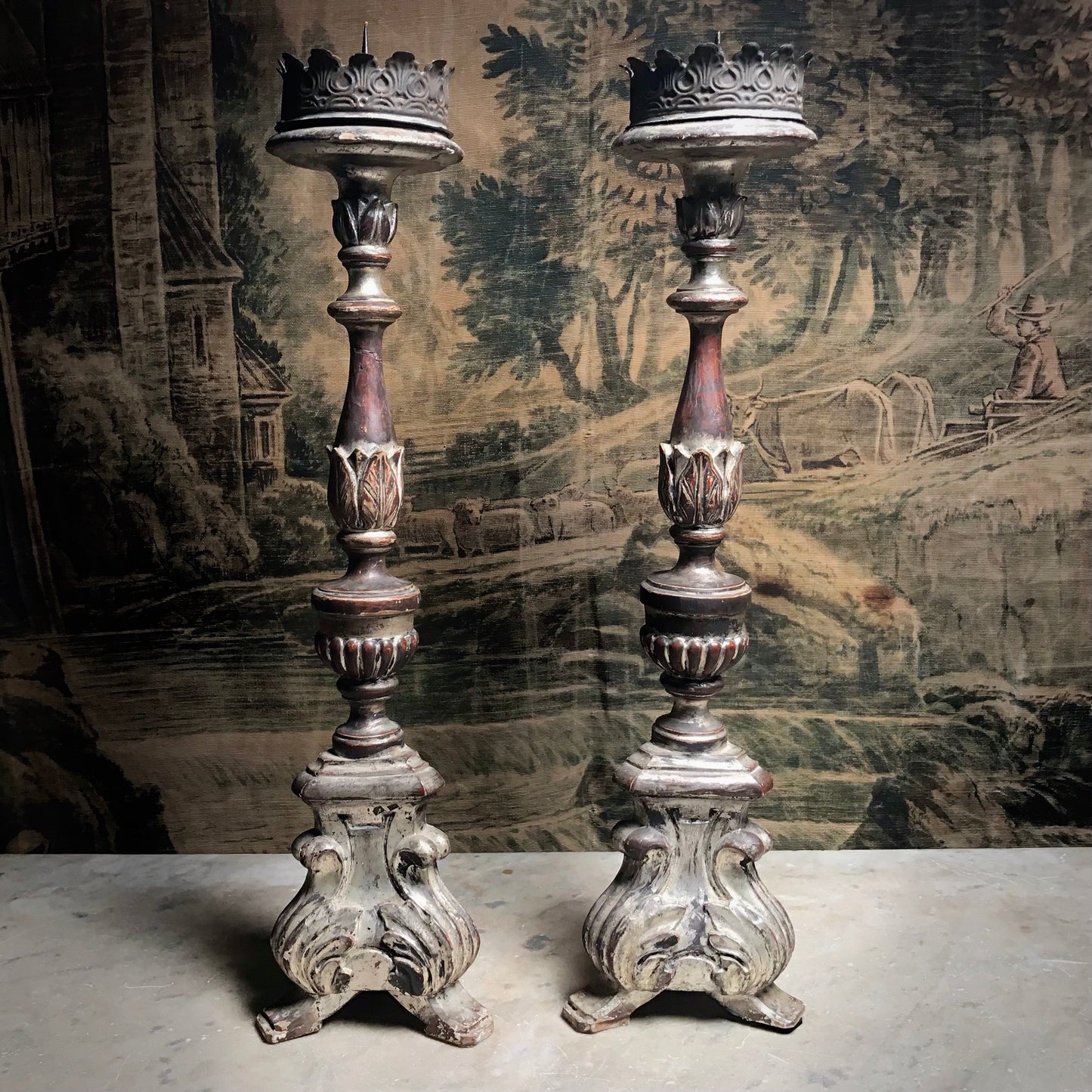 Pair of Venetian Baroque Silver Gilded Candlesticks c.1760