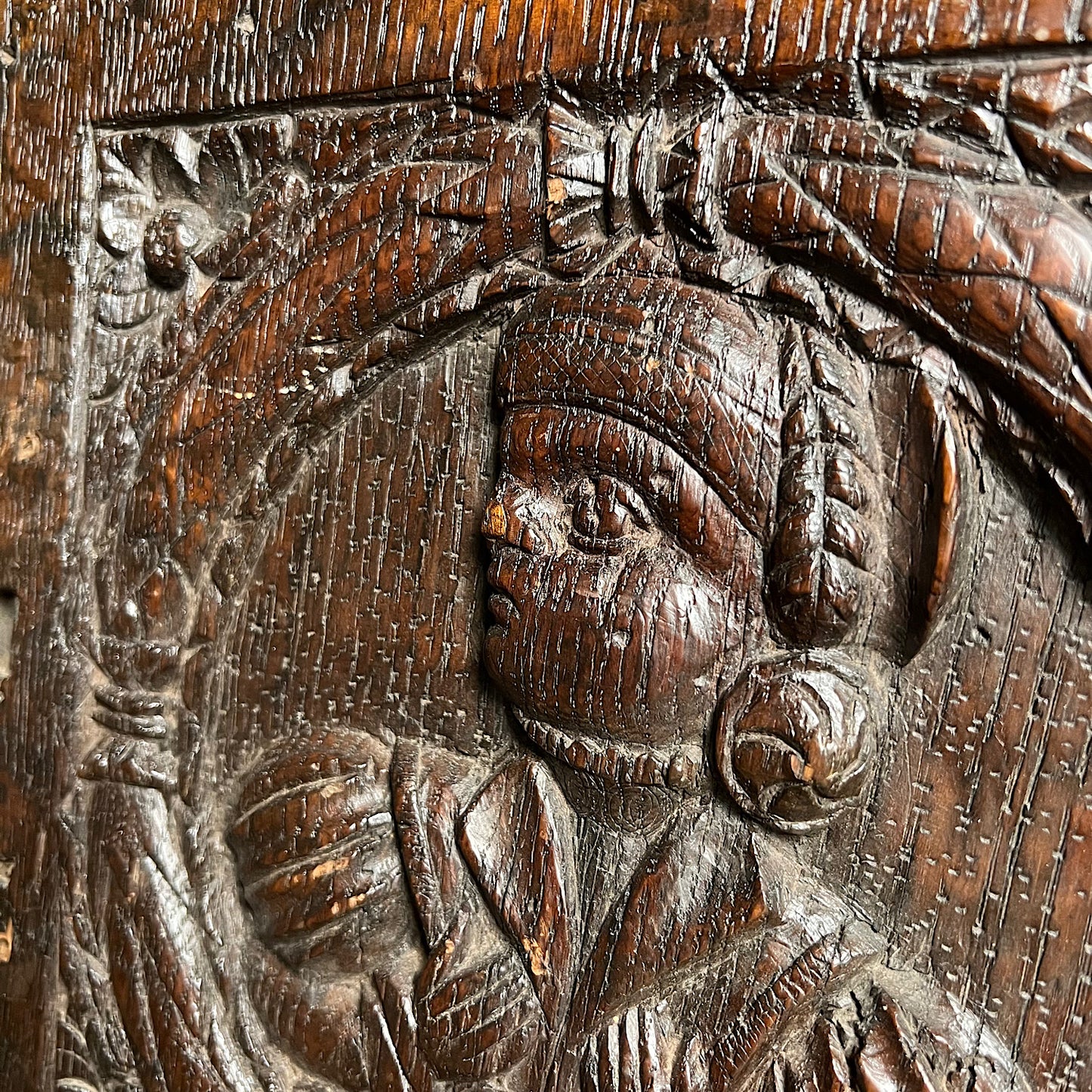 Carved Oak Slab Panel with Romayne Portrait c.1550