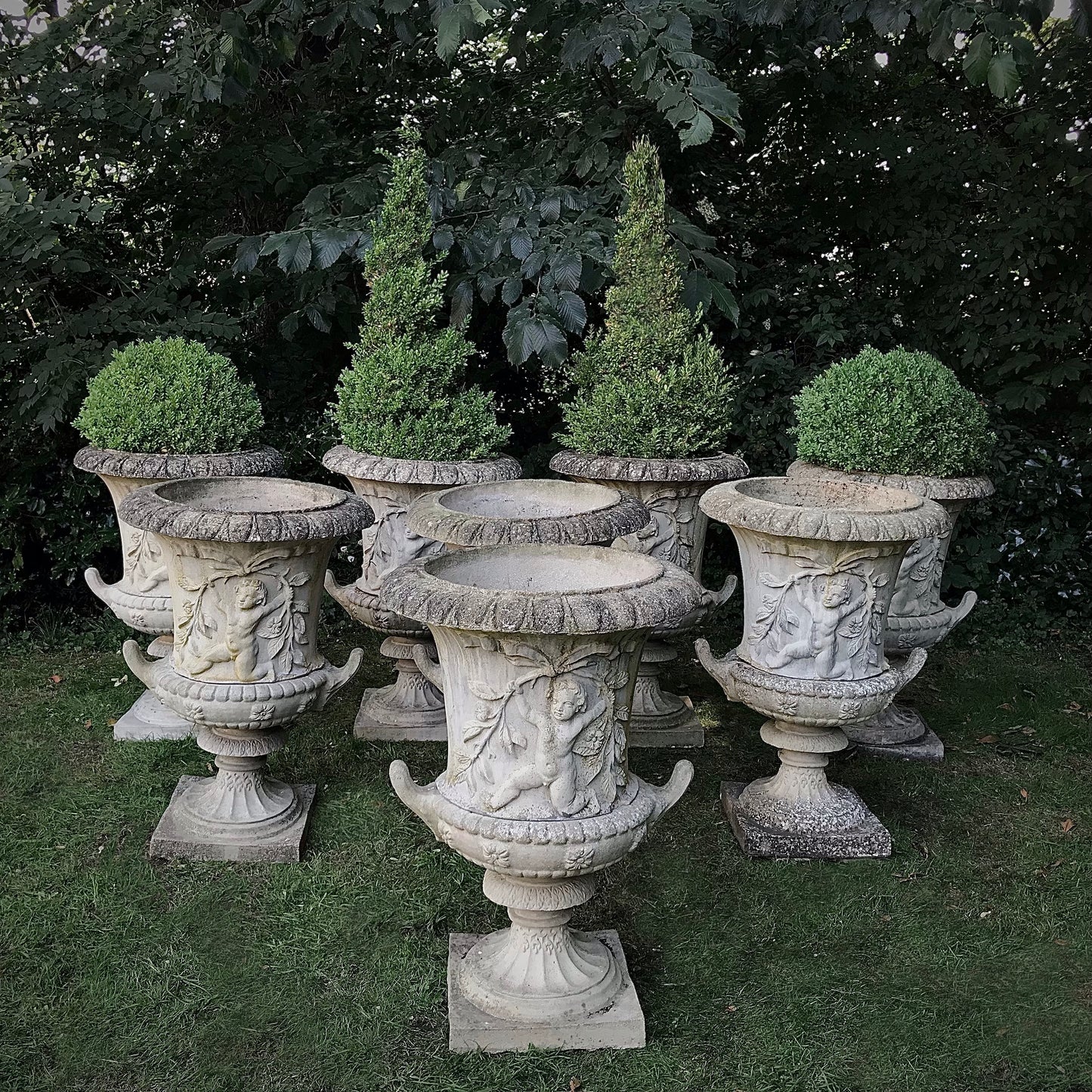 Set of 8 Dancing Putti Campana Urns