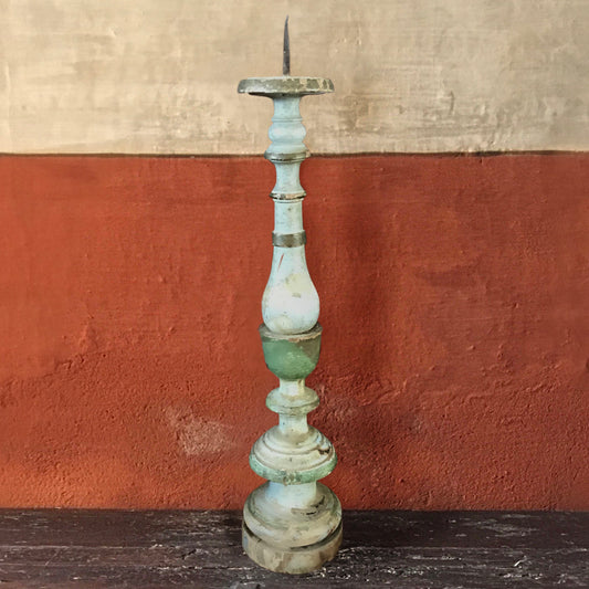 Eggshell Blue & Verdigris Green Italian Candlestick c.1580