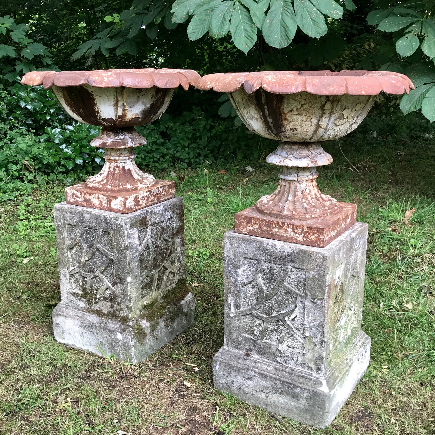 Pair of Handyside Urns with Aesthetic Movement Plinths c.1870