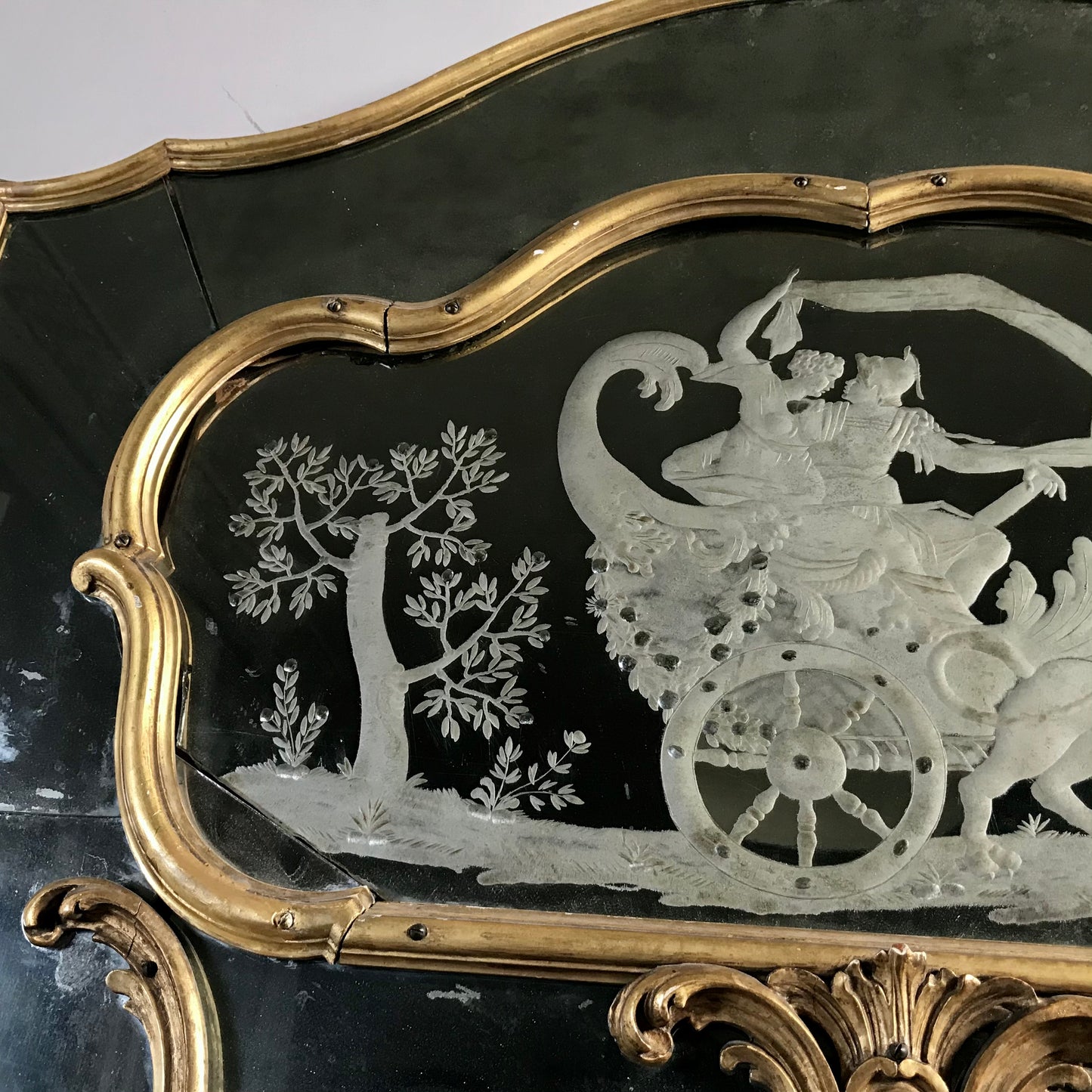 Venetian Murano Glass Engraved Sectional Mirror c.1780