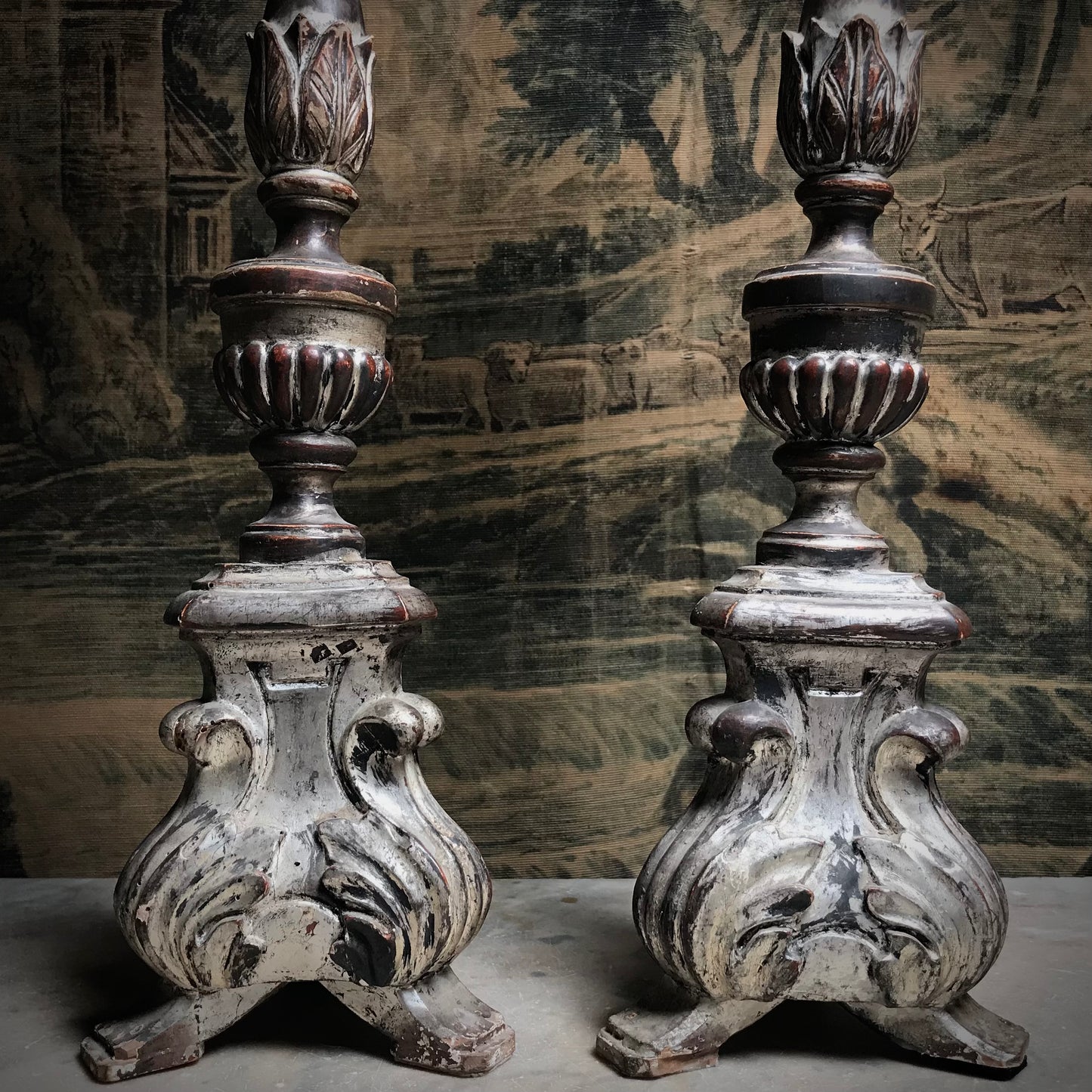 Pair of Venetian Baroque Silver Gilded Candlesticks c.1760
