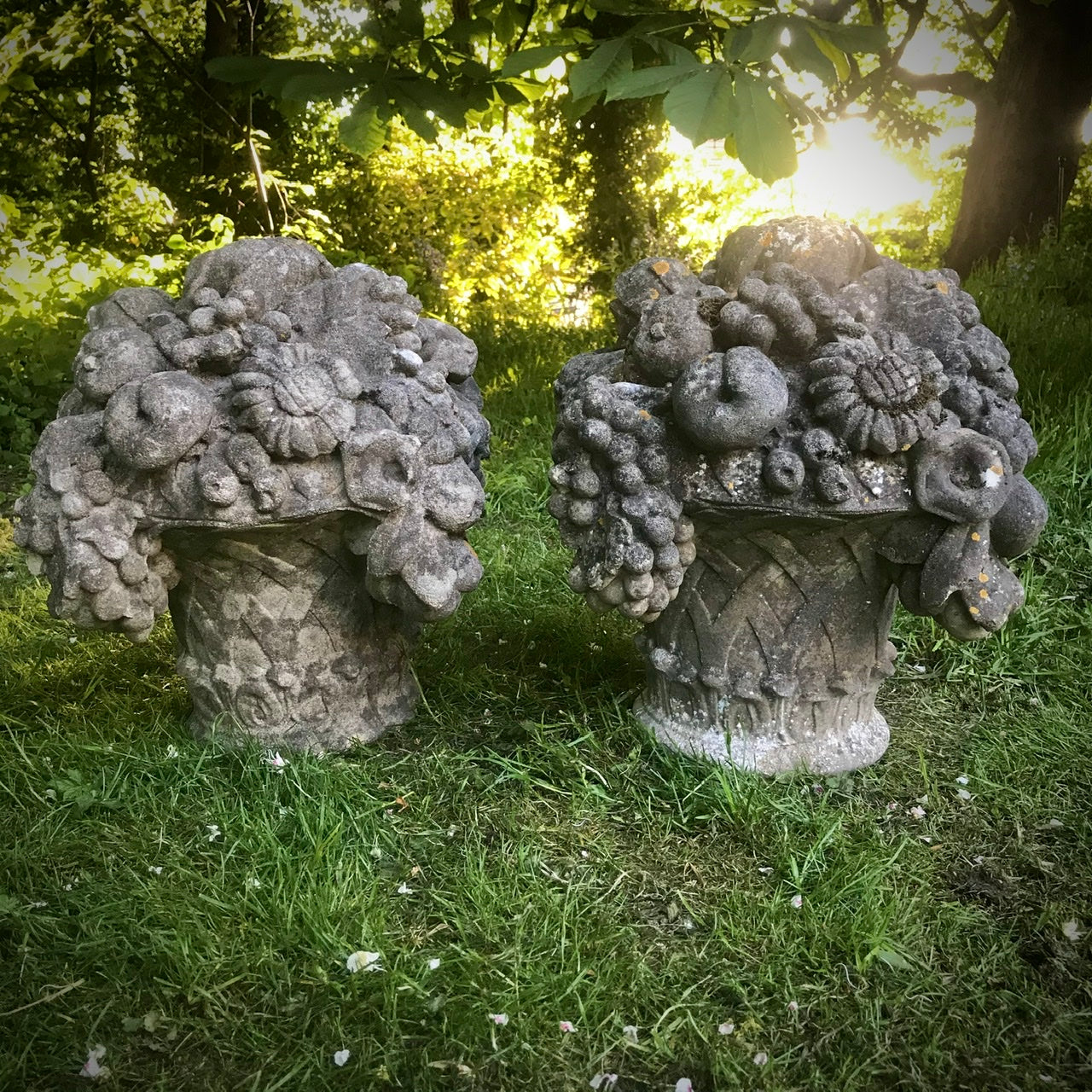 Pair of Naturalistic Stone Composite Baskets of Fruit