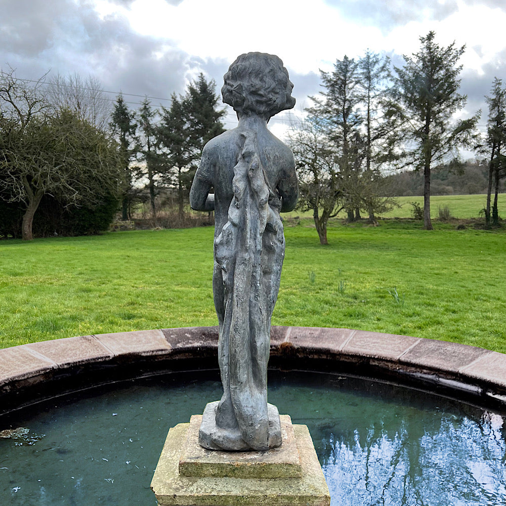 Lead Piping Boy Fountain with Terracotta Plinth c.1880