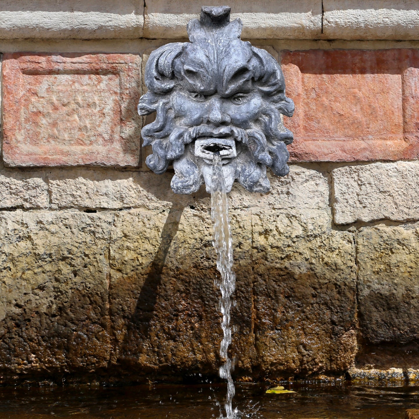 19th Century Lead River God Mask Wall Fountain