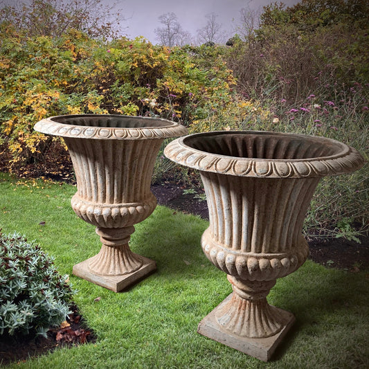 Pair of Huge French Cast Iron Campana Urns