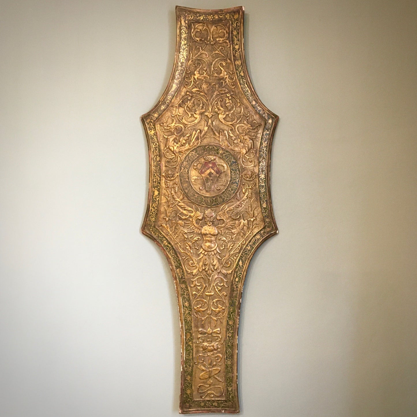 Early 19th c. Italian Renaissance Revival Pastiglia Heraldic Shield