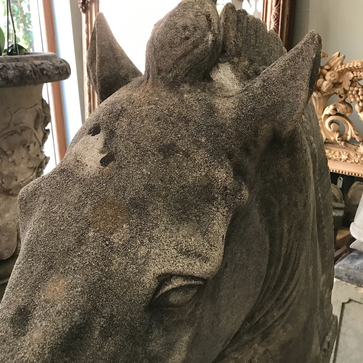 Horse Head Statue on Pedestal