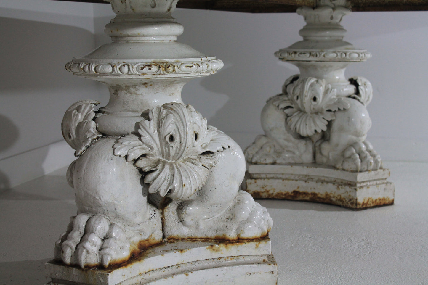 Cast Iron Lions Paw and Acanthus Leaf Carrara Marble Dining Table