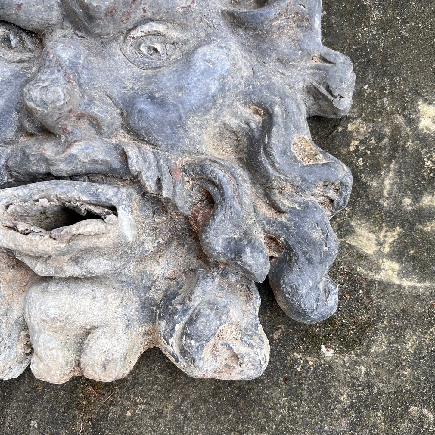 19th Century Lead River God Mask Wall Fountain