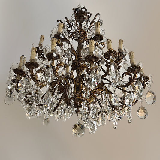French Bronze and Crystal Chandelier with 24 Lights c.1890