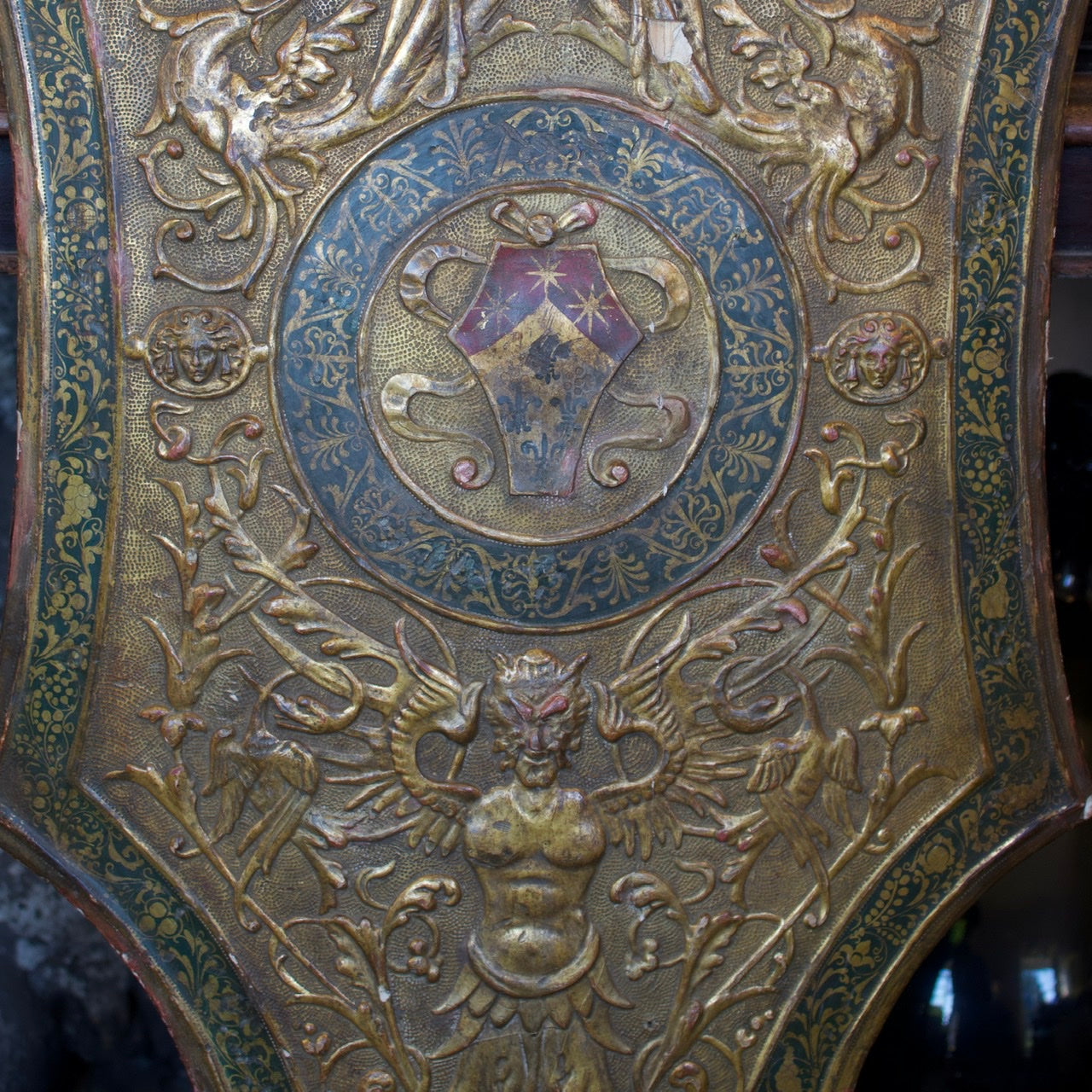Early 19th c. Italian Renaissance Revival Pastiglia Heraldic Shield