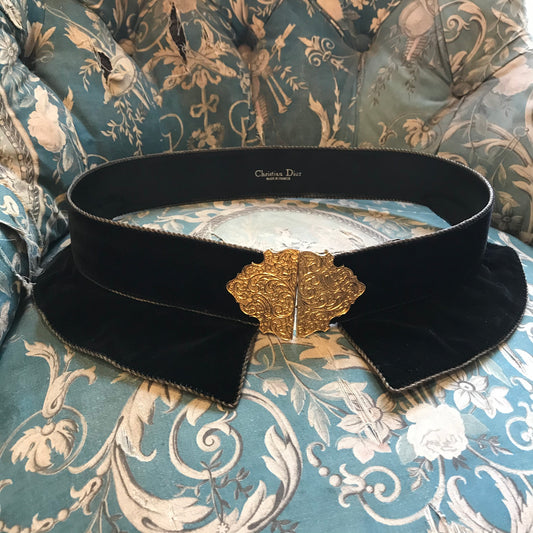 20th c. Christian Dior Couture Velvet Peplum Waist Belt M/L