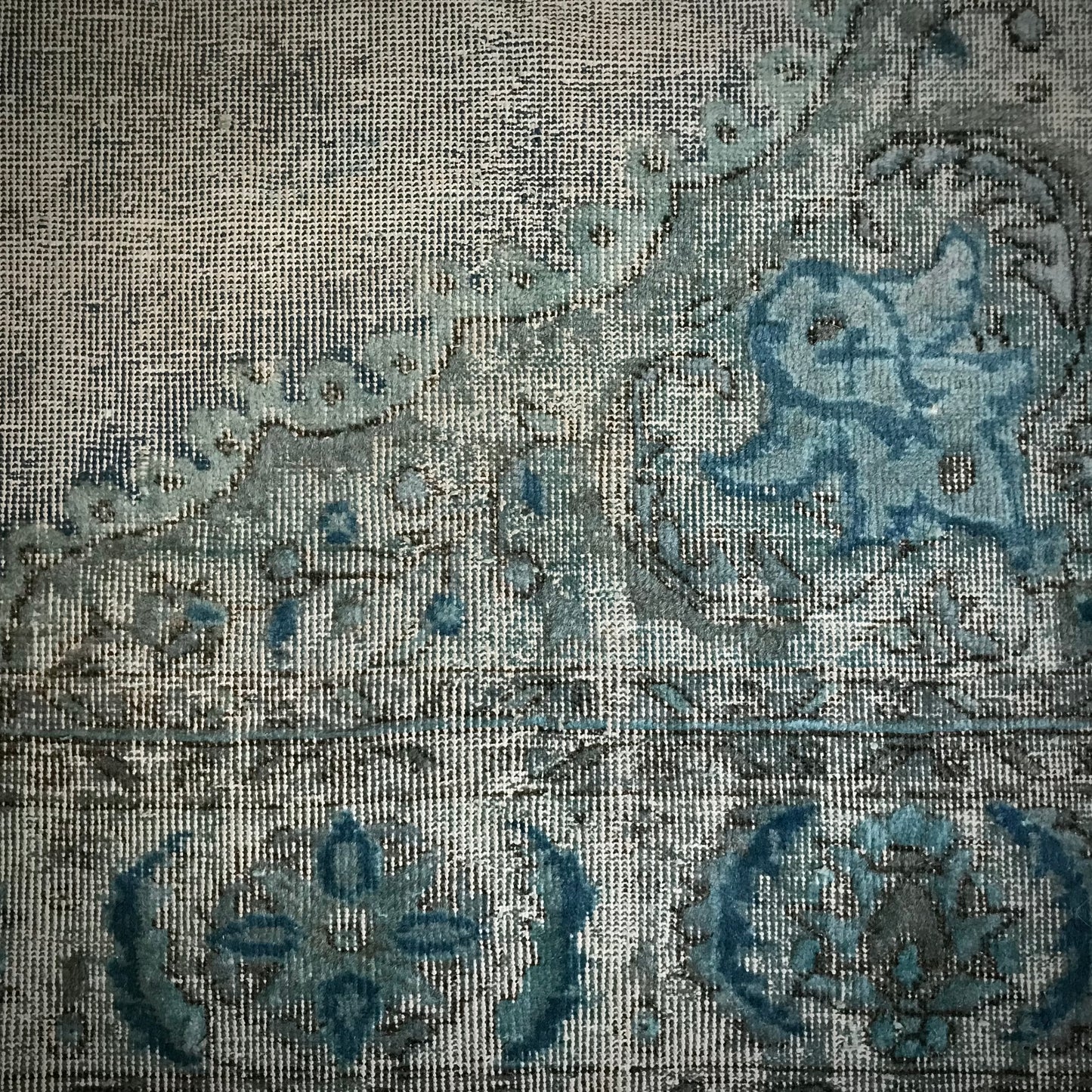 Antique Artisan Re-Worked Turkish Carpet Faded Turquoise