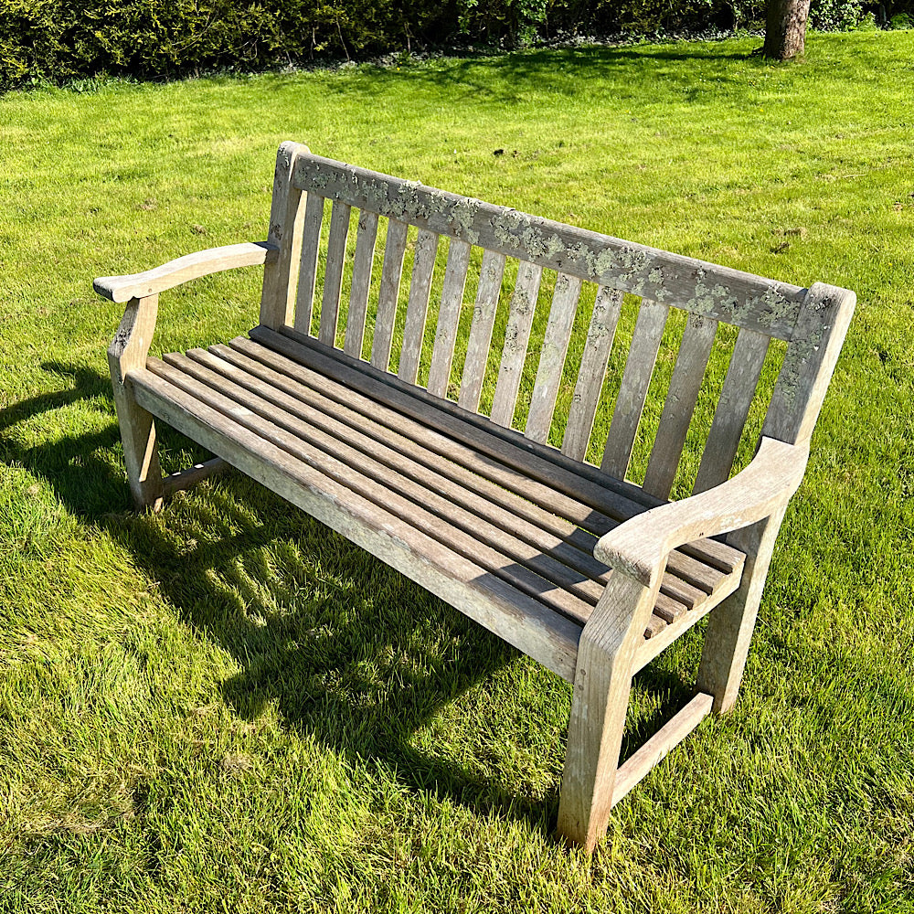 Weathered Teak Bench with Lichens from Crowe Hall