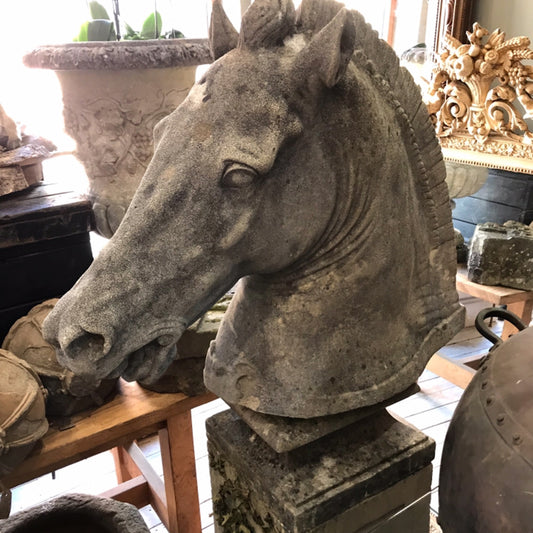 Horse Head Statue on Pedestal