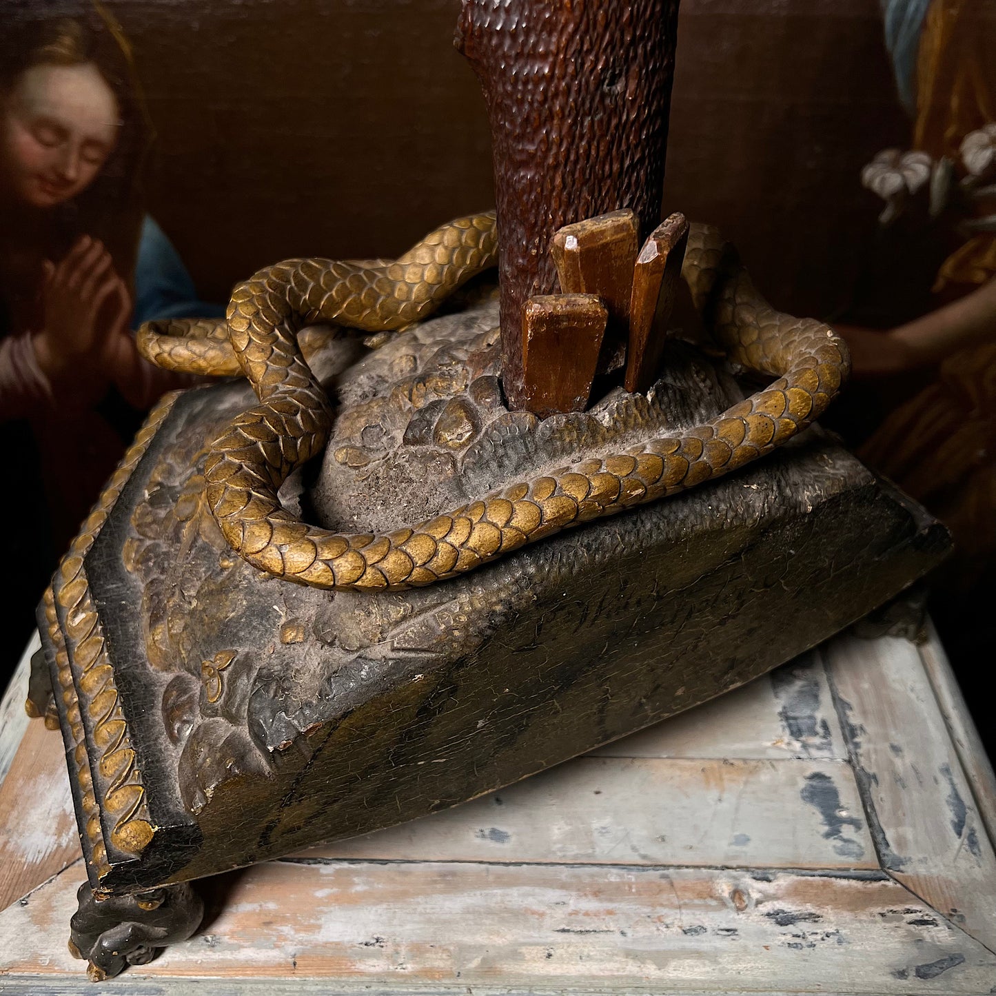 Northern Italian Altar Crucifix with Serpent Vanitas c.1750