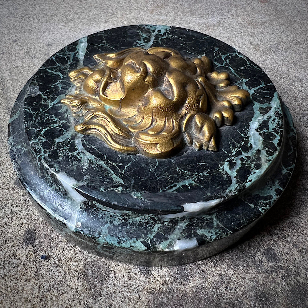 Gilt Bronze Lion & Verde Antico Marble Paperweight c.1820