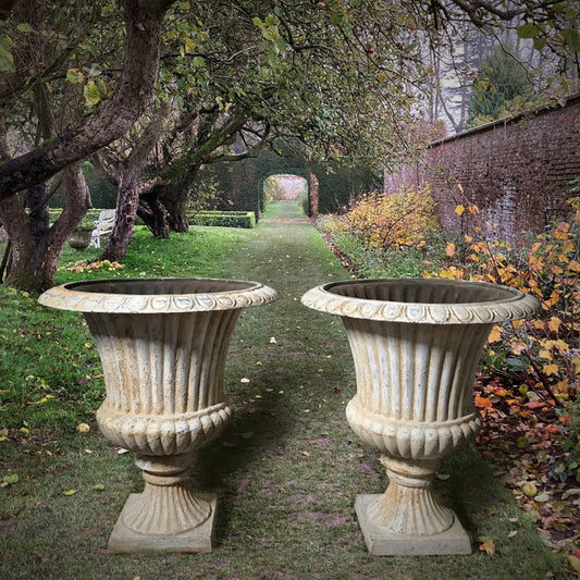 Pair of Huge French Cast Iron Campana Urns