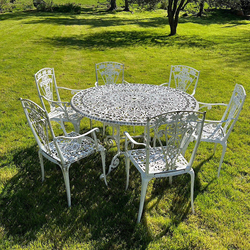 Victorian Round Garden Set with 6 Chairs in Aluminium, from Crowe Hall, Bath