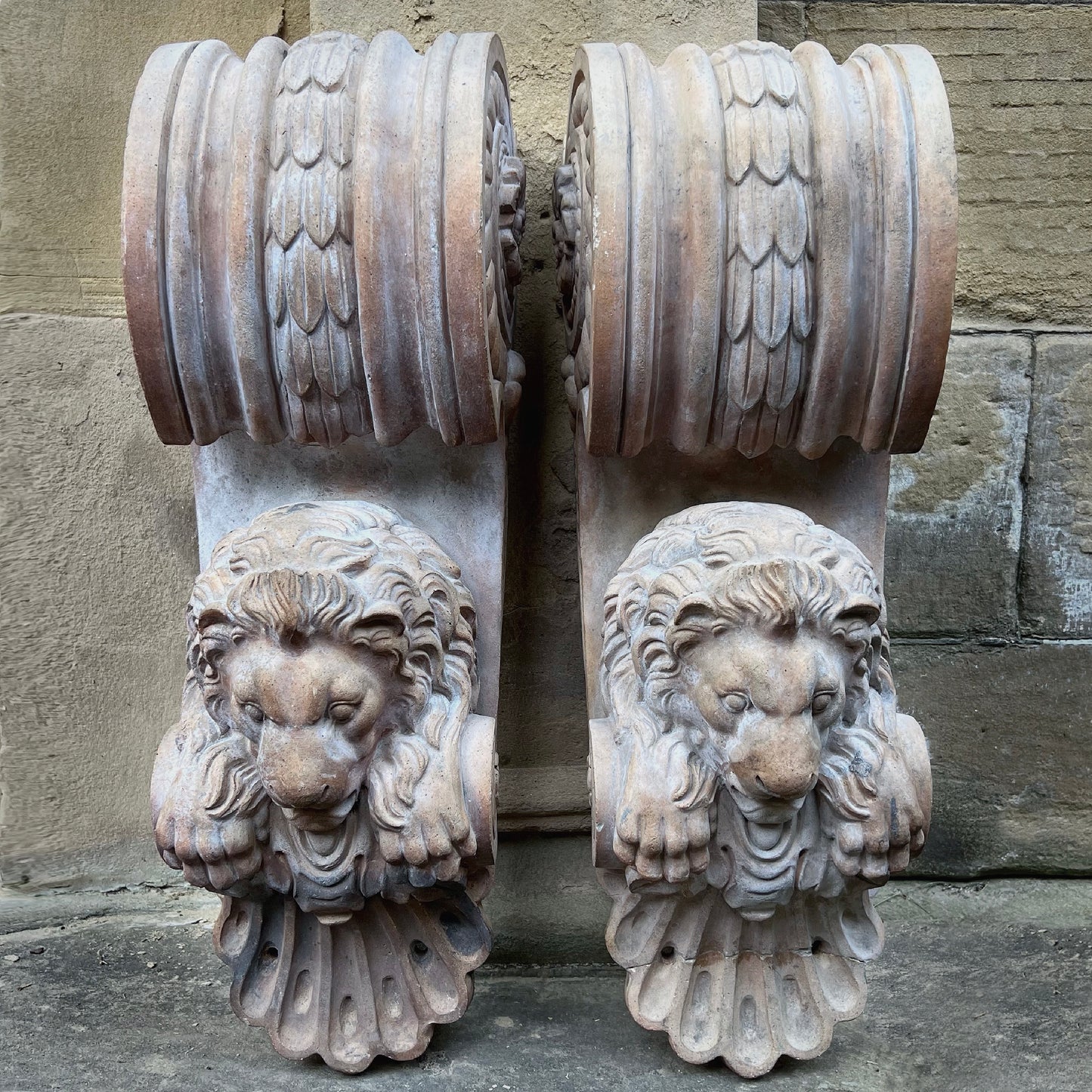 A Pair of ‘Doulton’ Terracotta Lion Corbels c.1890