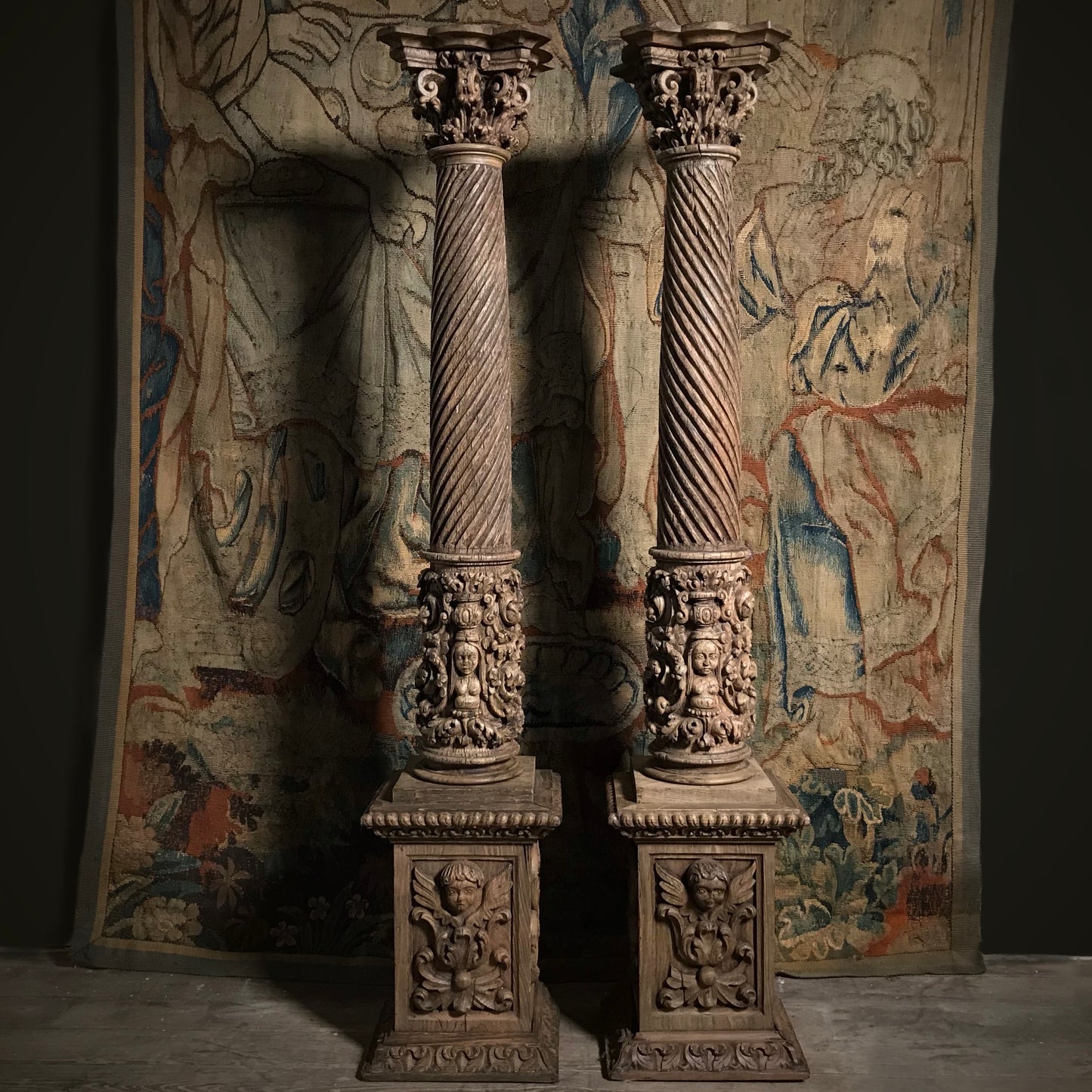 Pair of Ornately Carved Columns c.1650