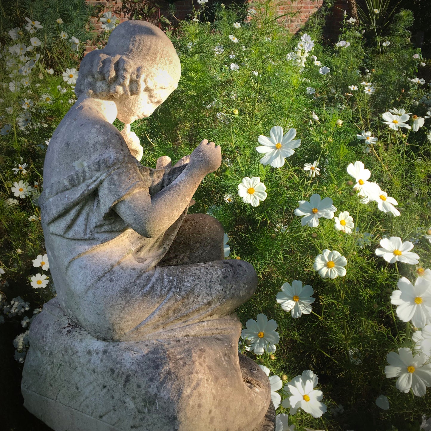 English Marble Statue of Young Maiden and Dove