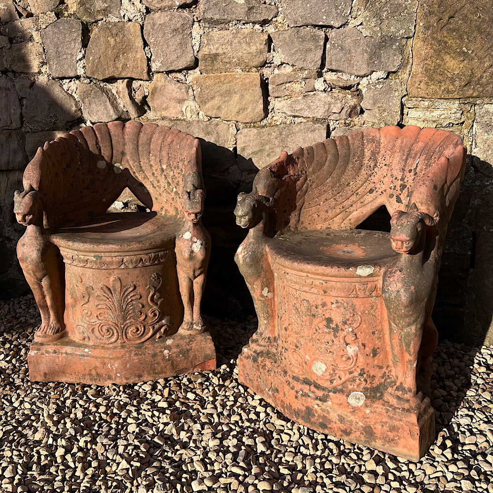 Pair of Italian Terracotta Throne Chairs