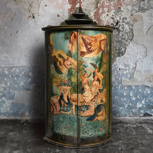 Dutch Polychrome Fruitwood Corner Cupboard c.1760