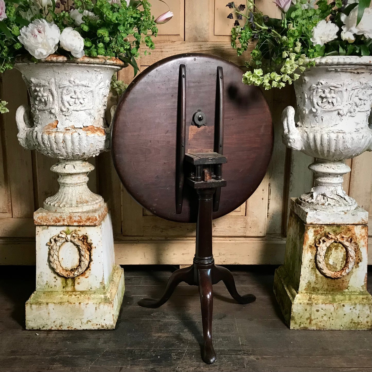 English Georgian Tilt Top Bird Cage Wine Table