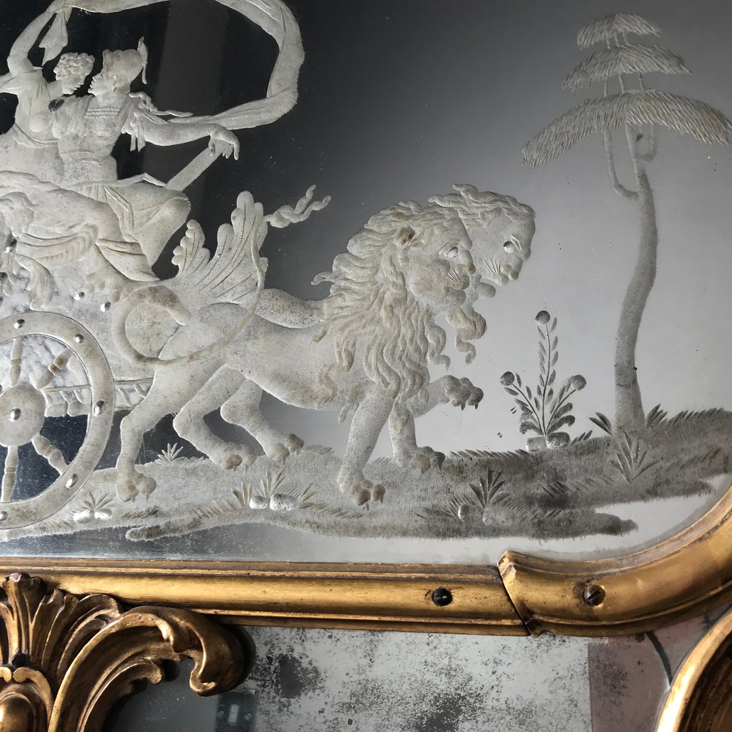 Venetian Murano Glass Engraved Sectional Mirror c.1780