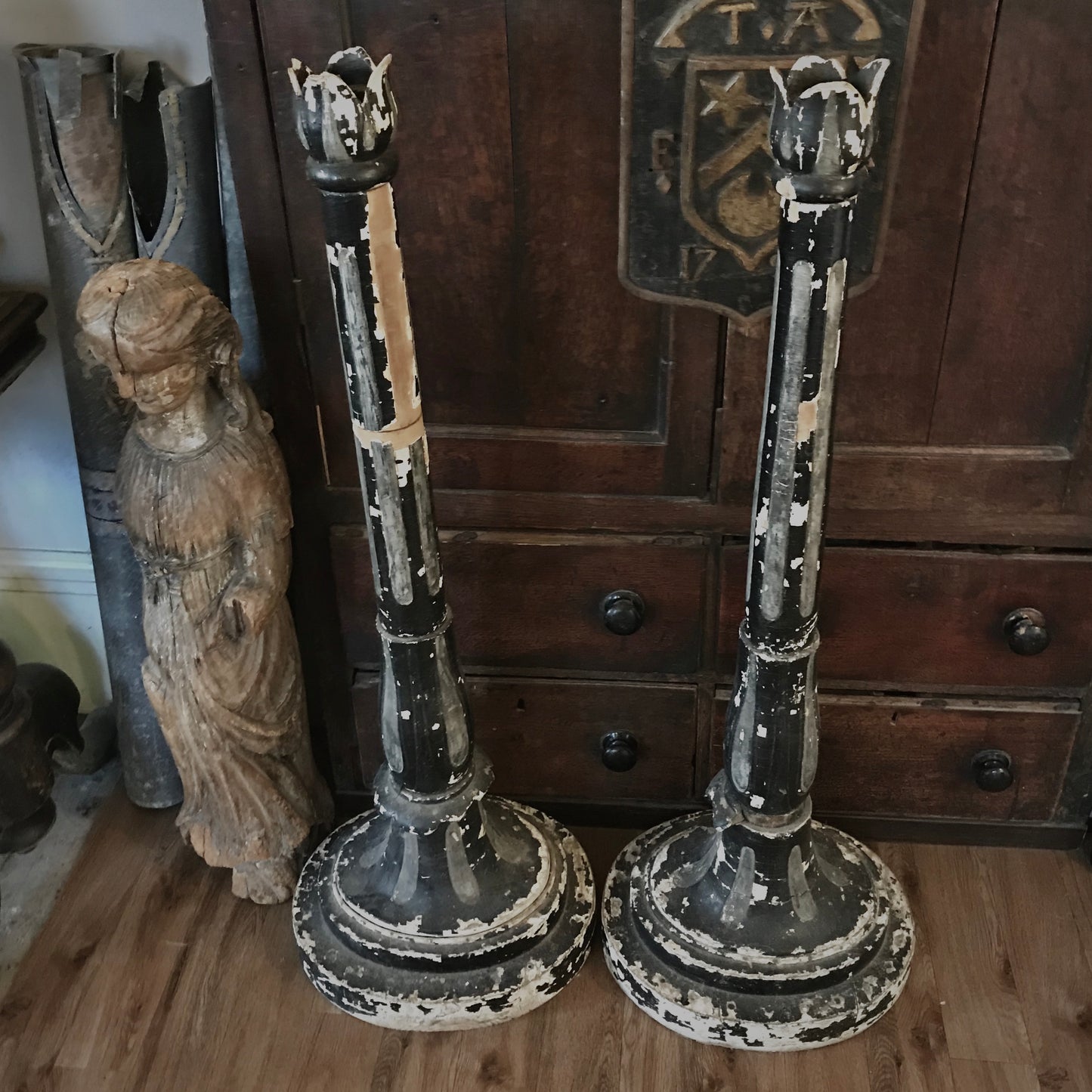 Pair of Tall Floor-standing Italian Candle-stands c.1700