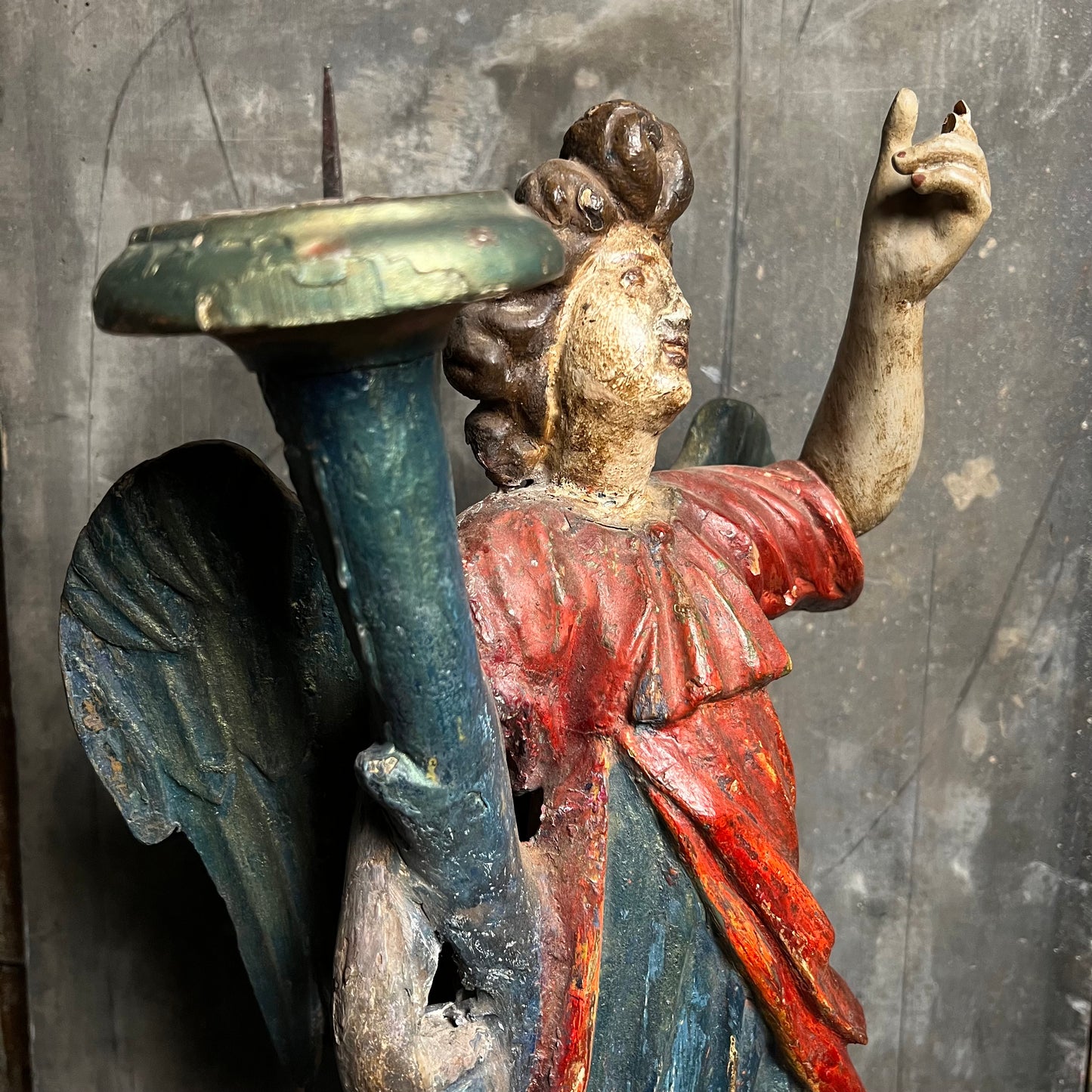 Carved Angel With Cornucopia Pricket Candlestick c.1680 and Later