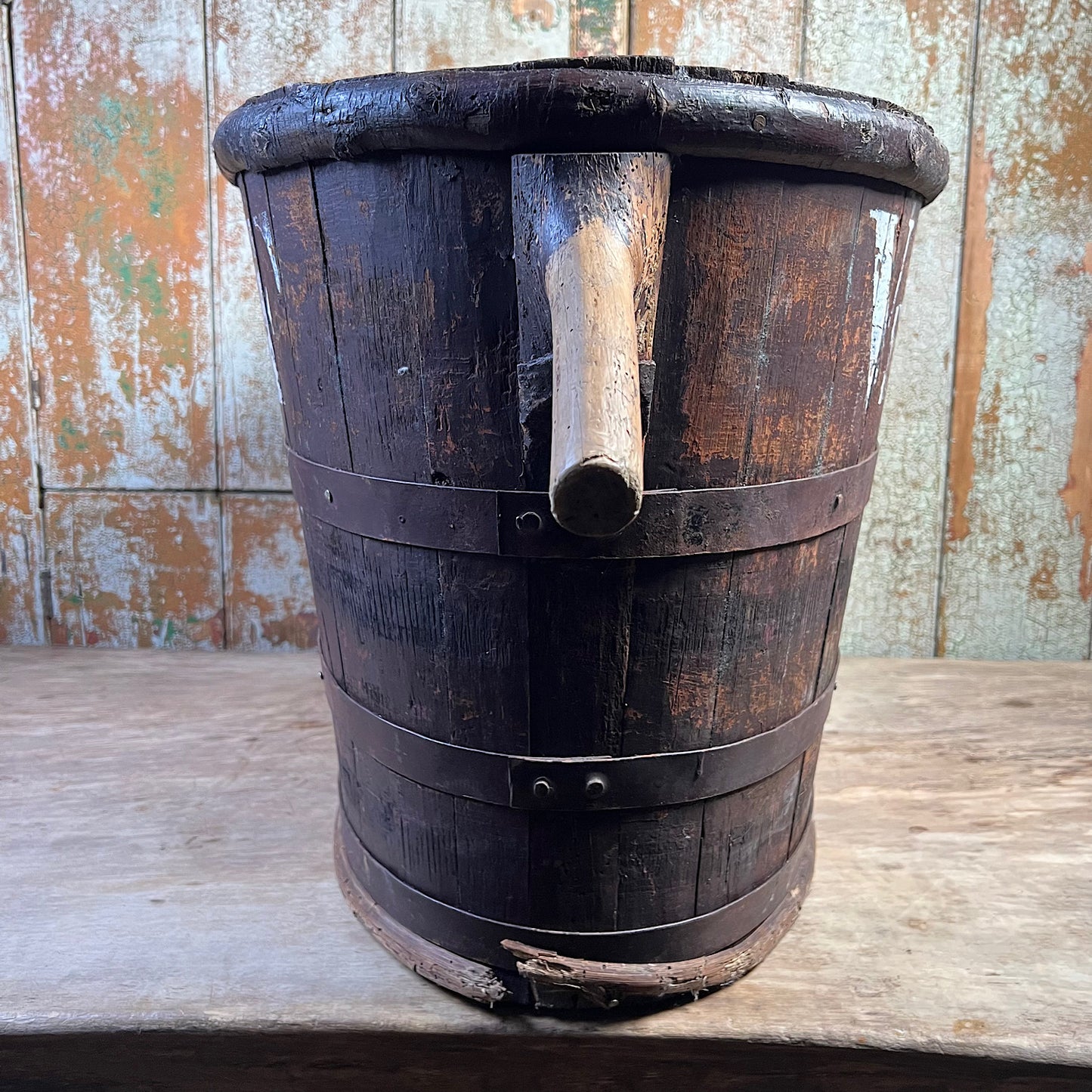 Wooden French Vineyard Grape Hod/Bucket Late 19th Century