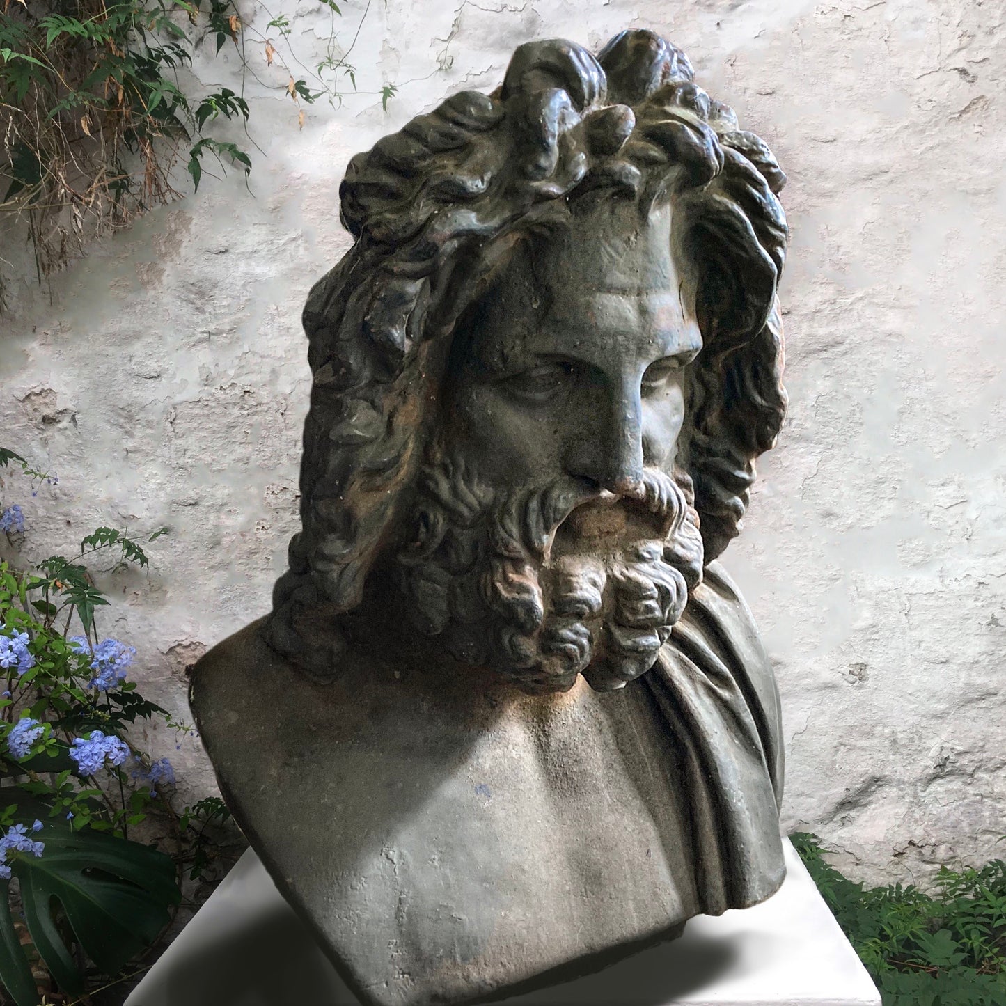 Monolithic Cast Iron Bust of the God Zeus of Otricoli.