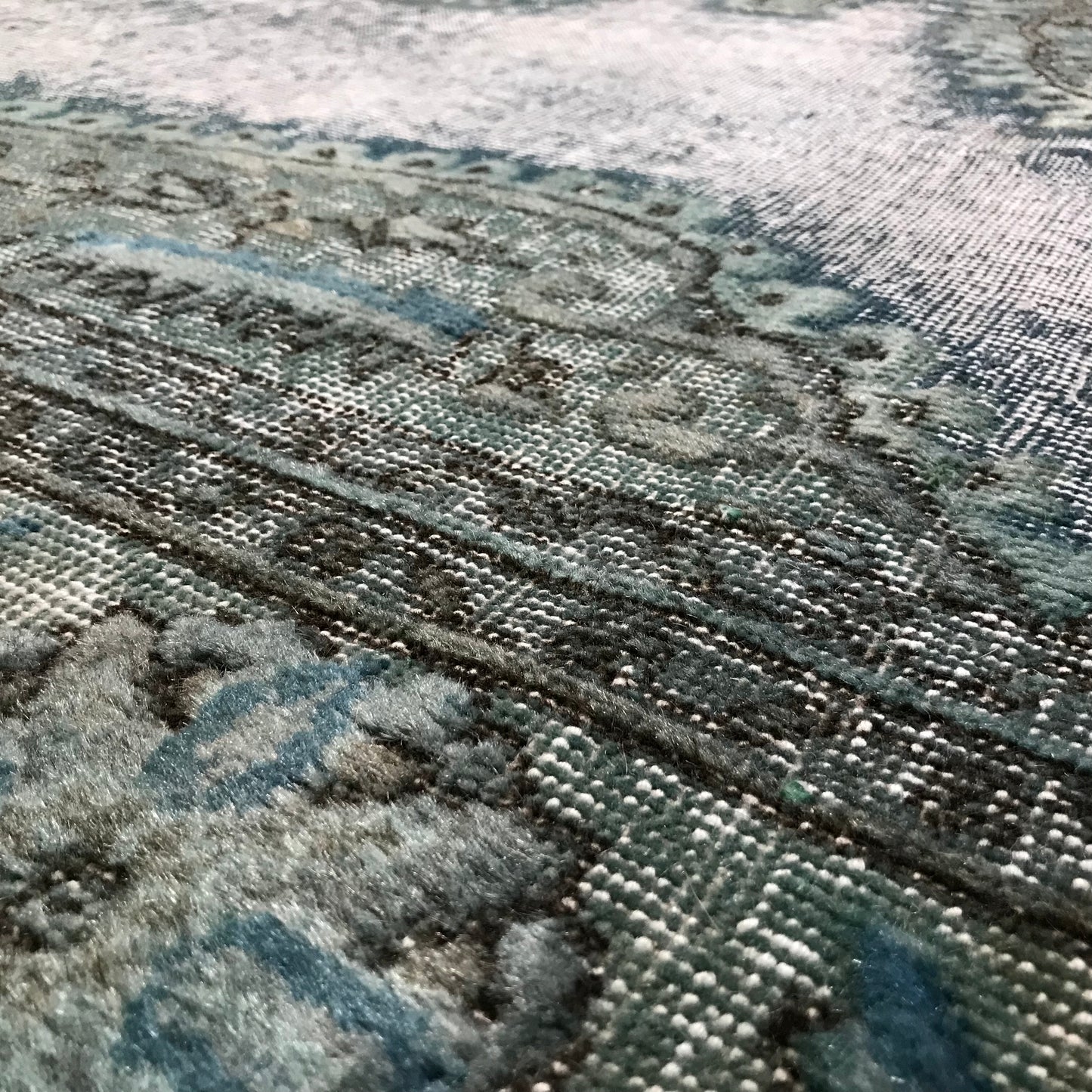 Antique Artisan Re-Worked Turkish Carpet Faded Turquoise