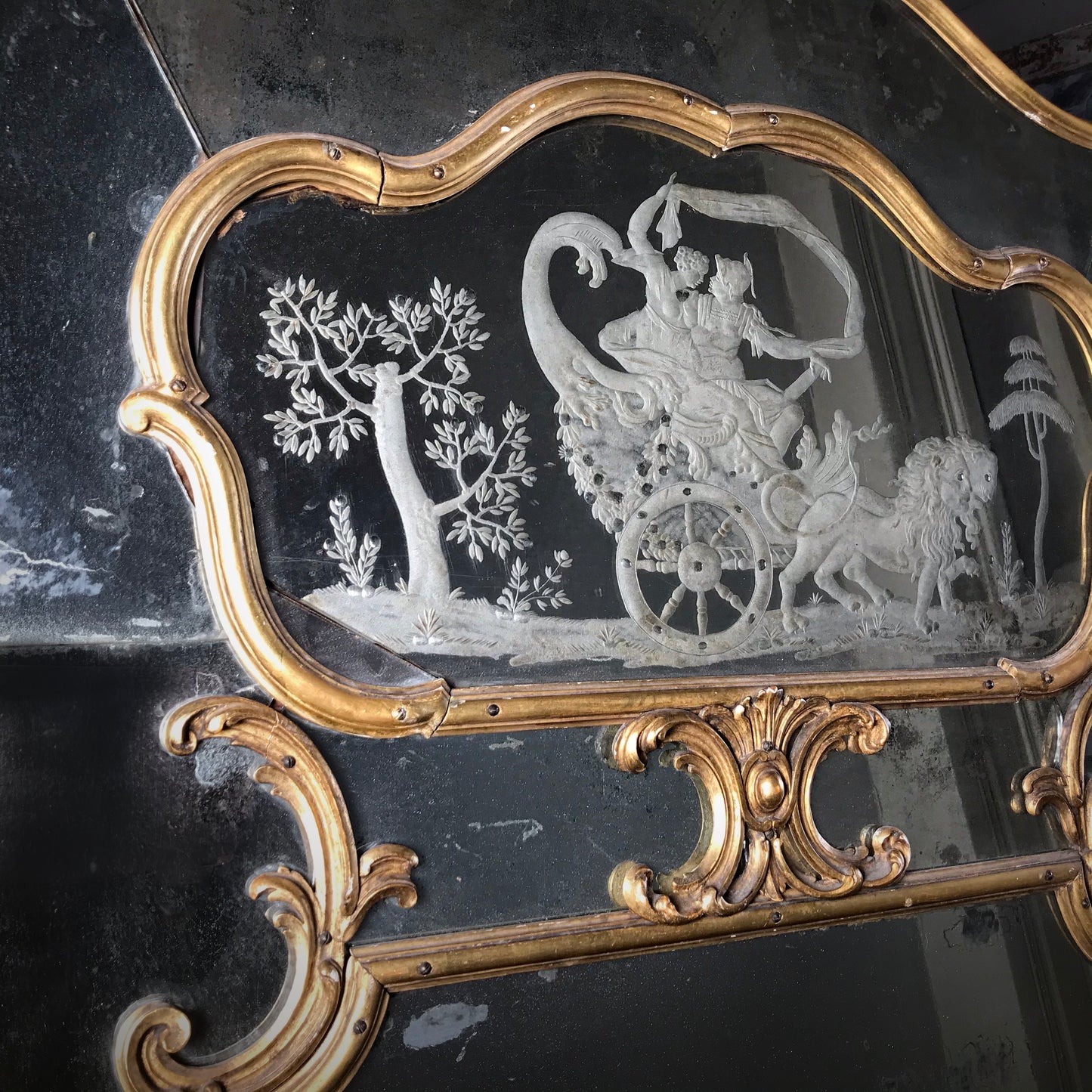 Venetian Murano Glass Engraved Sectional Mirror c.1780