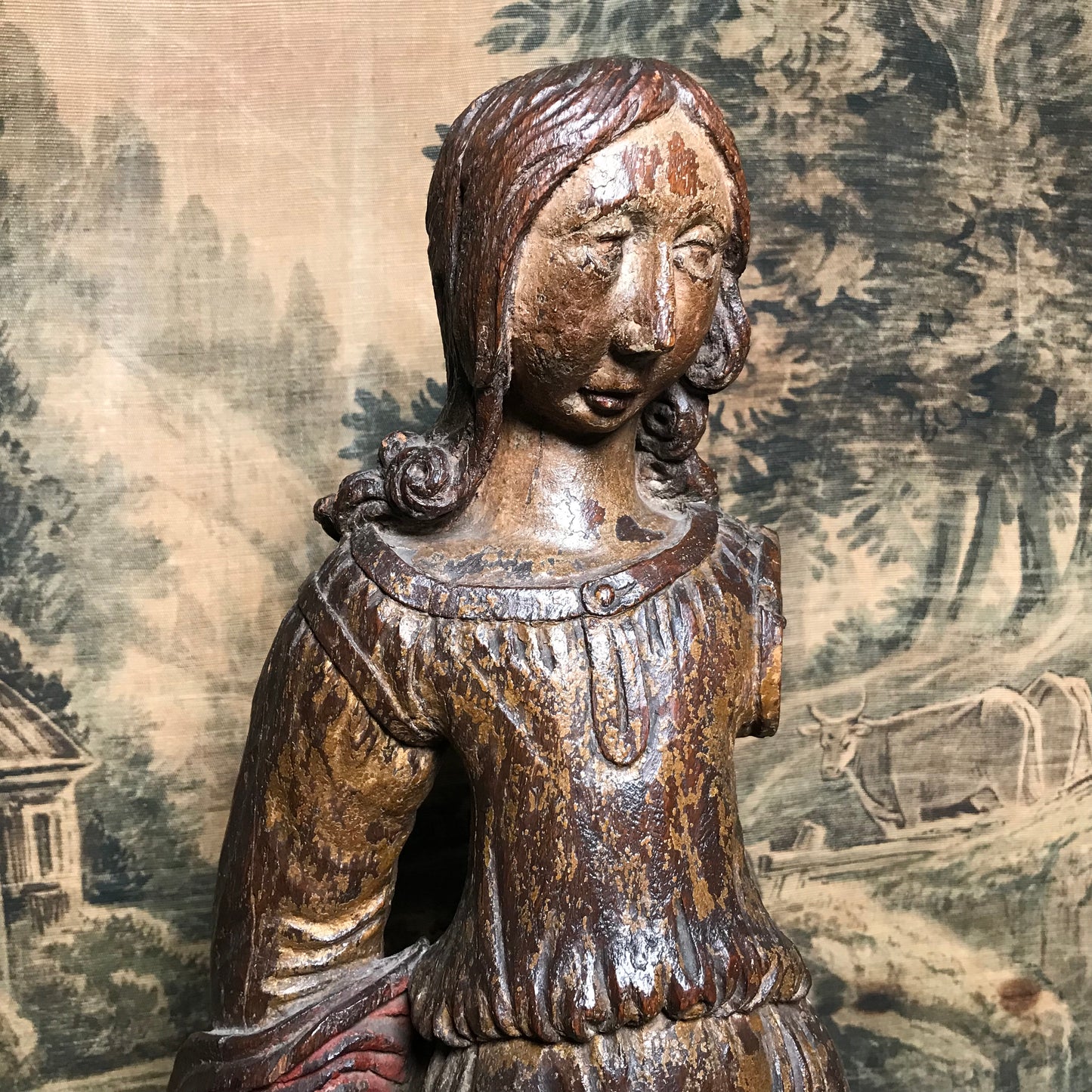 Medieval Carved Polychromed Angel c.1450