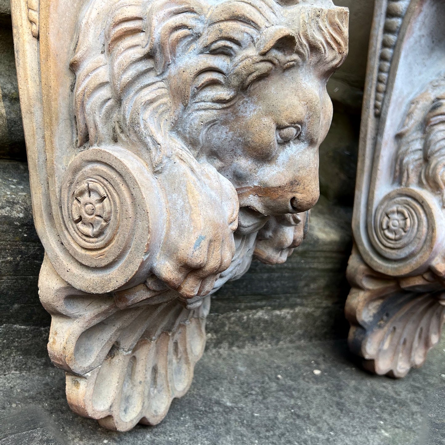 A Pair of ‘Doulton’ Terracotta Lion Corbels c.1890