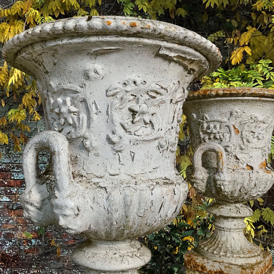 A Pair of Handyside Cast Iron Campana Urns with Plinths c.1870s