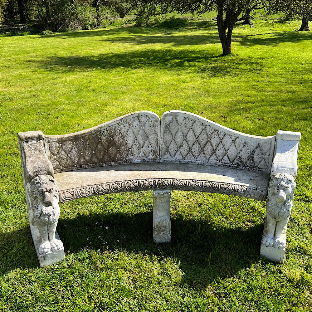 Italian Marble Di Latte Garden Lion Bench