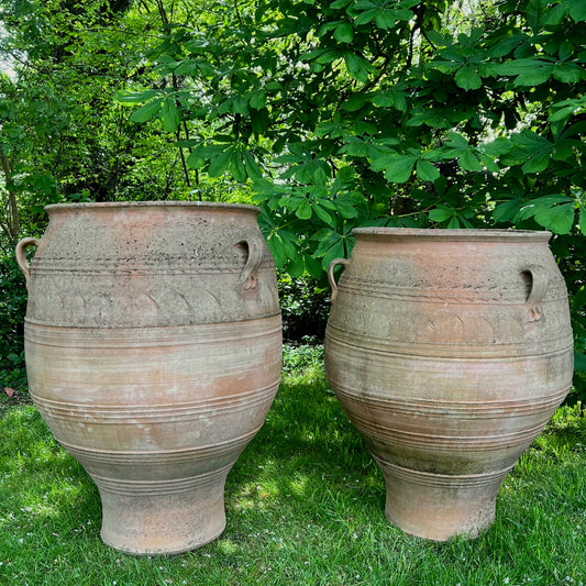 An XL Pair of Terracotta Cretan Greek Pithoi Jars
