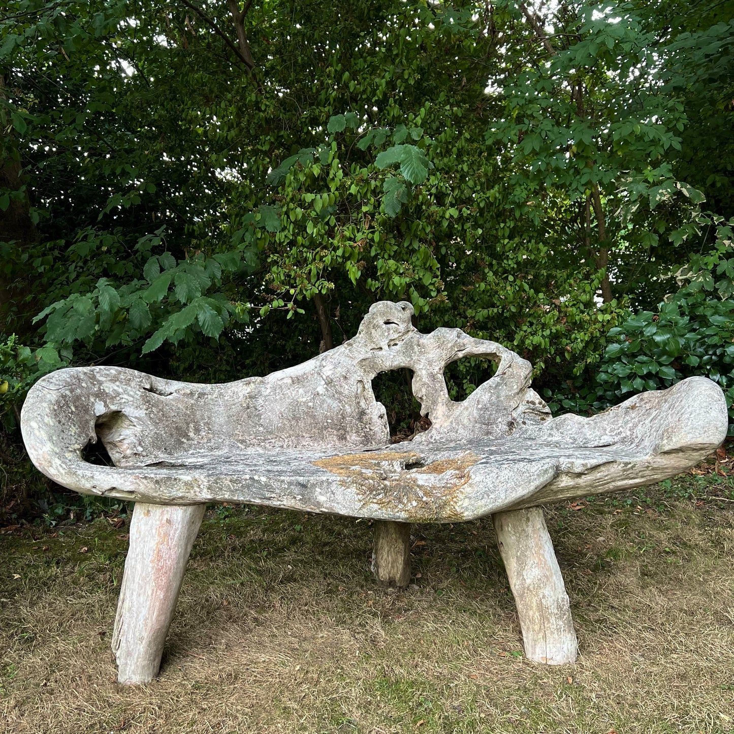 Primitive Silvered Organically Formed Root Bench