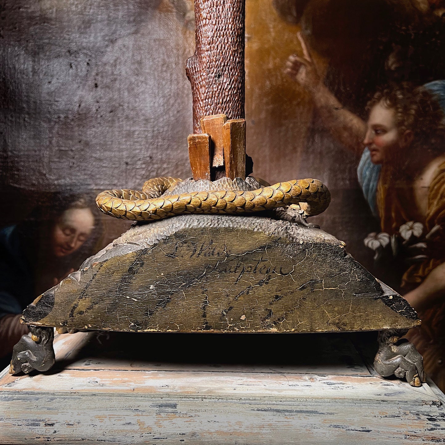 Northern Italian Altar Crucifix with Serpent Vanitas c.1750