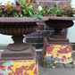 Pair of Cast Urns on Coloured Pedestals