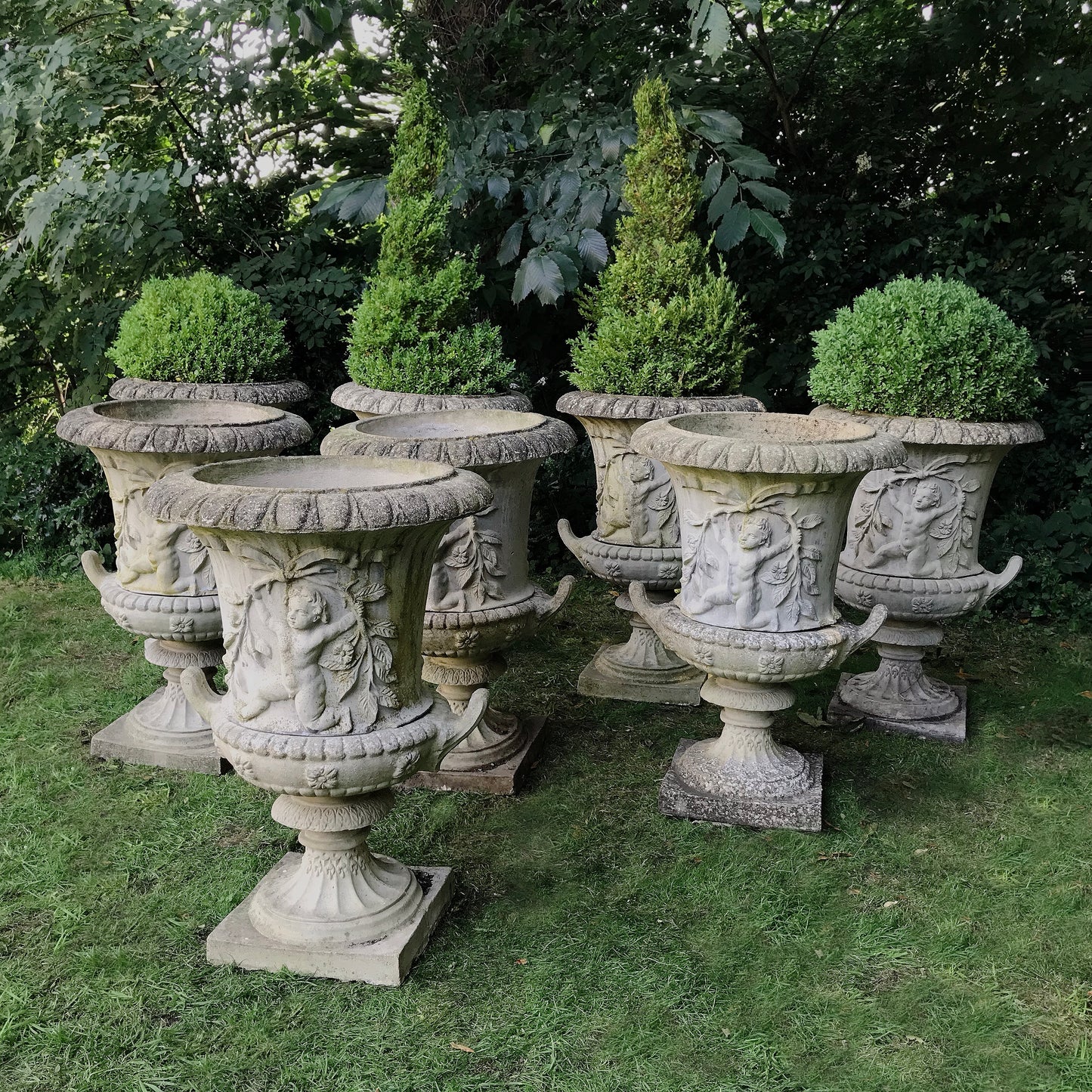 Set of 8 Dancing Putti Campana Urns