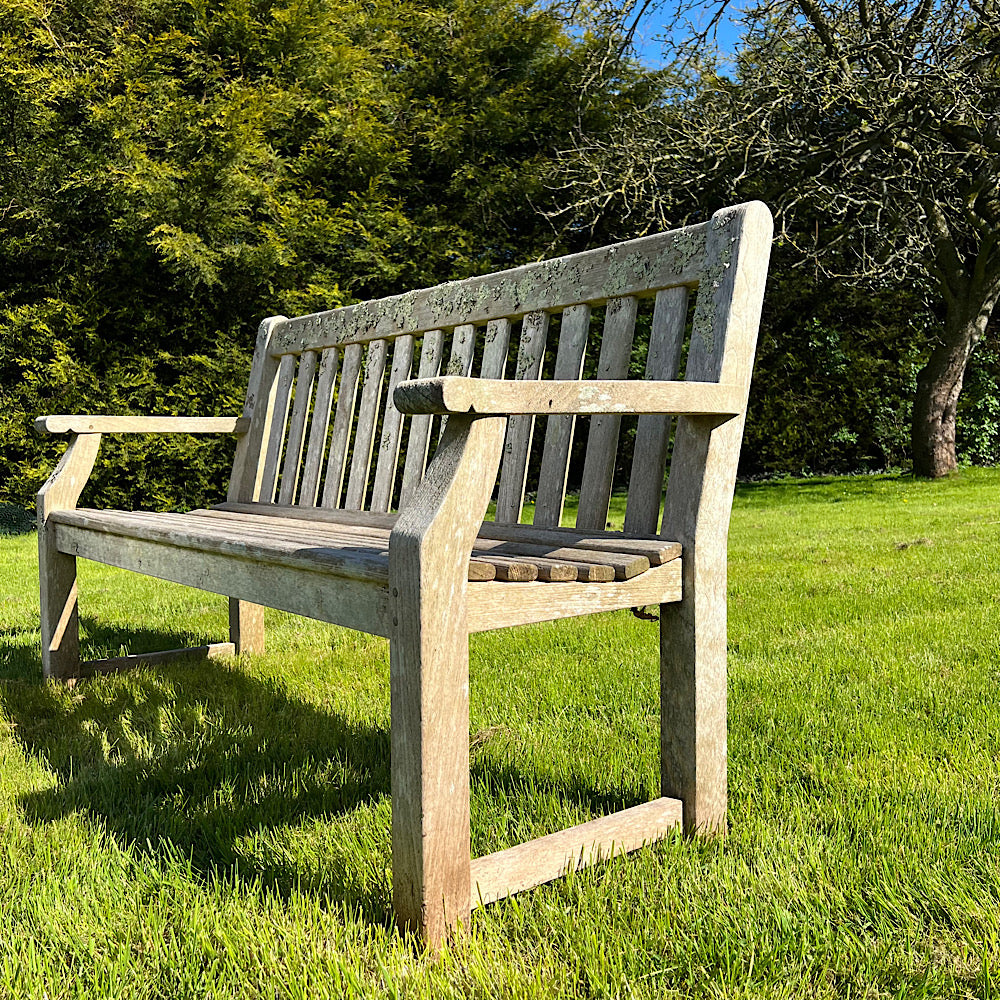 Weathered Teak Bench with Lichens from Crowe Hall