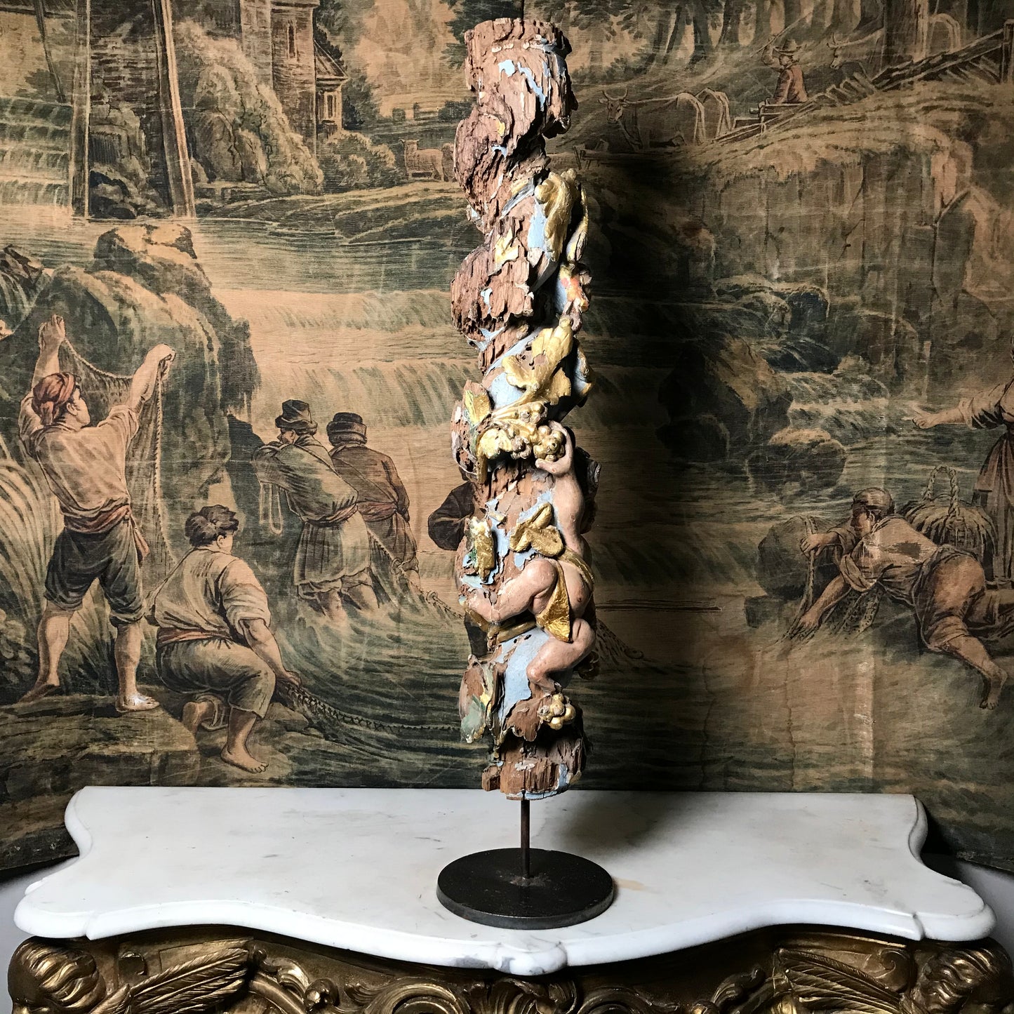 Italian Baroque Solomonic Column with Vines & Putti c.1720